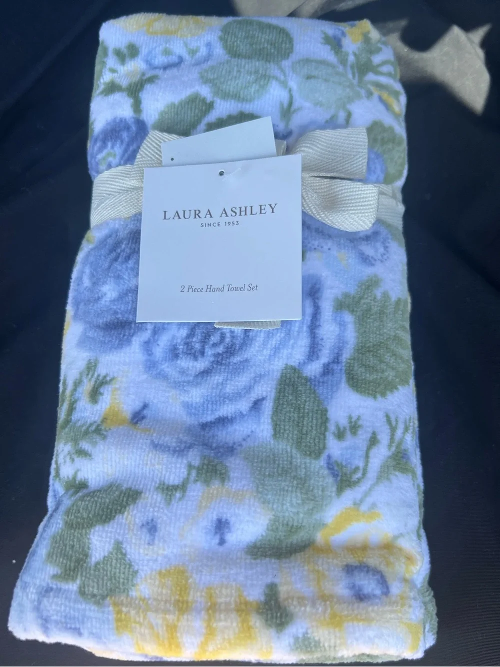 6pc Laura Ashley Blue FLORAL QUARTET Bath Towel set  Bath Hand  Towels Yellow